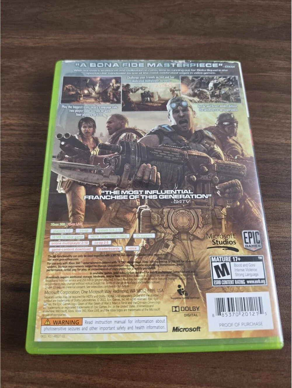 Microsoft Studios Gears of War 3 Xbox 360 M 2011 Multiplayer Manual NTSC-U/C
